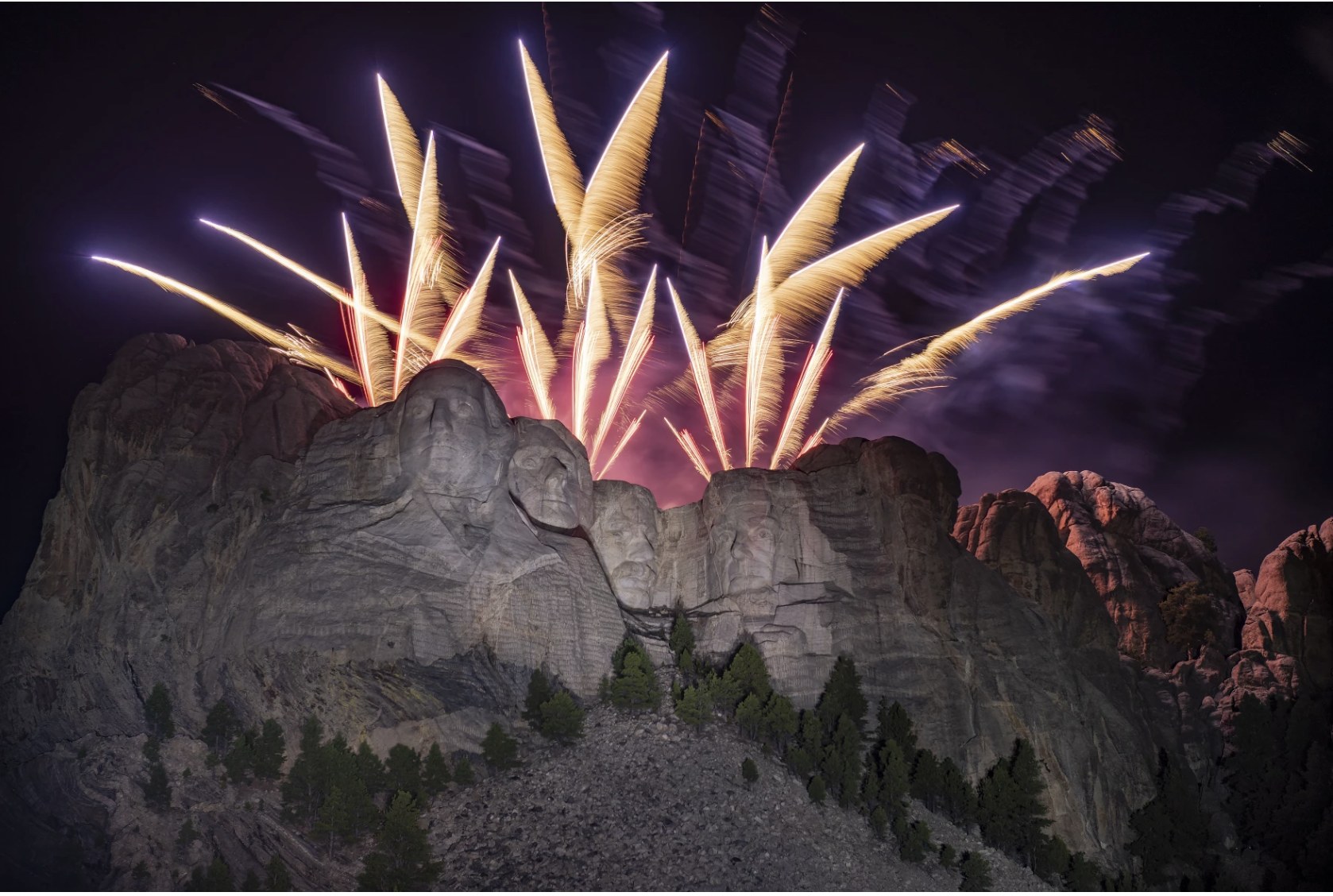Mount Rushmore fireworks lighting up the sky above the four faces on July 3, 2026